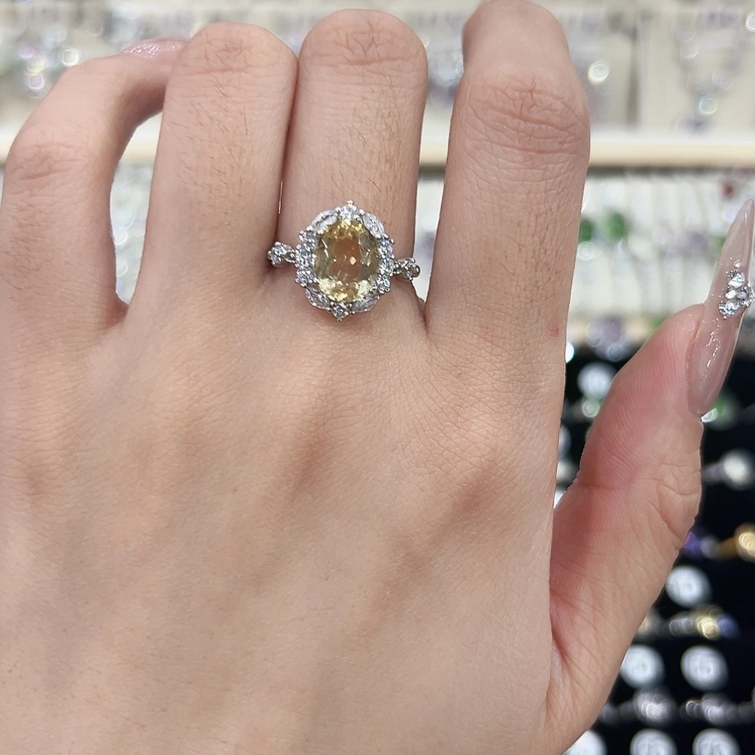 戒指黄晶银S925镶嵌