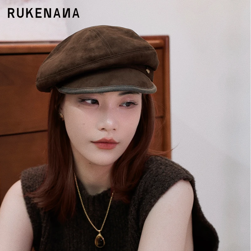 鹿可娜娜RUKENANA【柔焦麂理】麂皮绒秋冬海军帽复古日系百搭画家帽