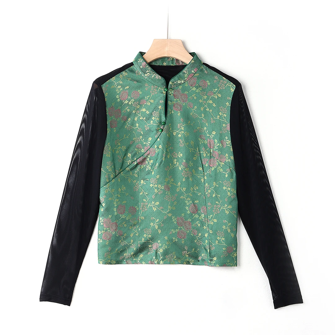 【澜亭絮絮】桑蚕丝宋锦国风立领打底衫351508