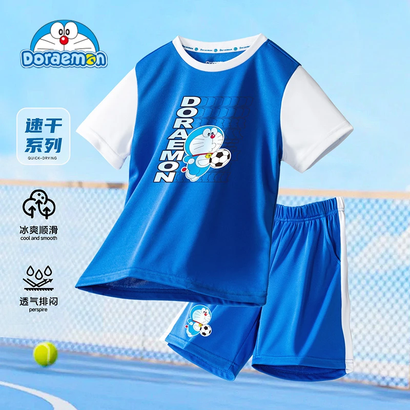 哆啦A梦2025新款冰爽夏季顺滑运动短袖夏装卡通风童装T恤男童速干
