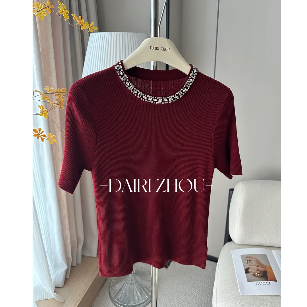 DAIRI   ZHOU▪️蕴藏内涵    31.2%绵羊毛钉钻短袖针织衫百搭气质
