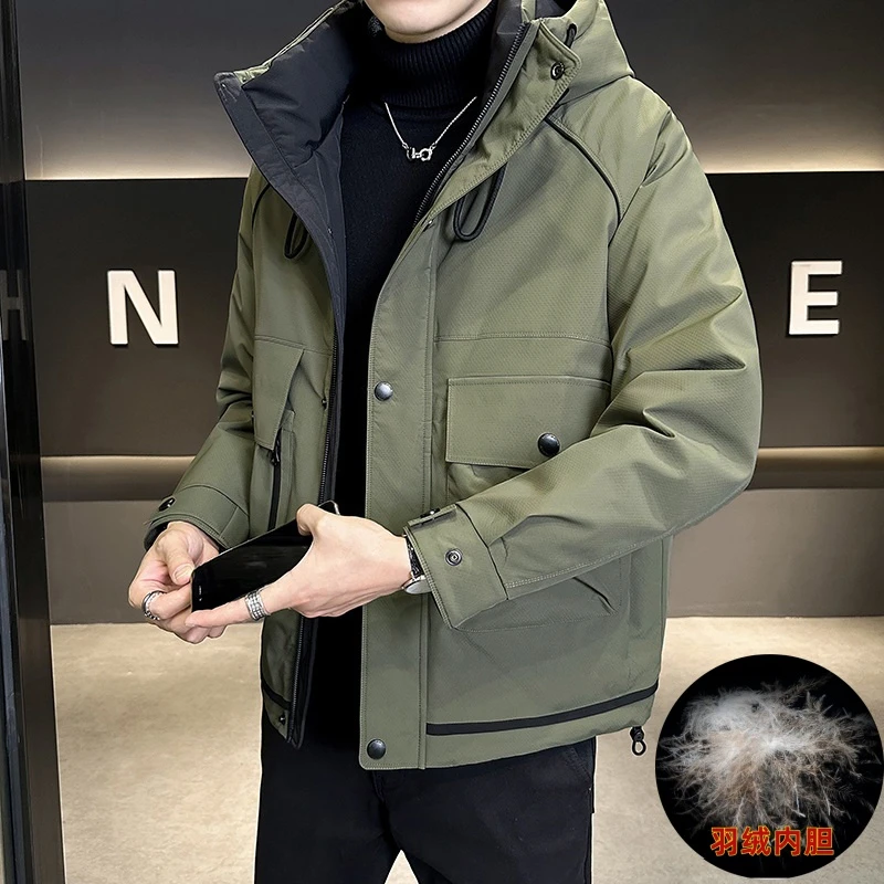 冬季男士连帽羽绒服加厚保暖提花三防冲锋衣蓄热羽绒服外套显瘦潮