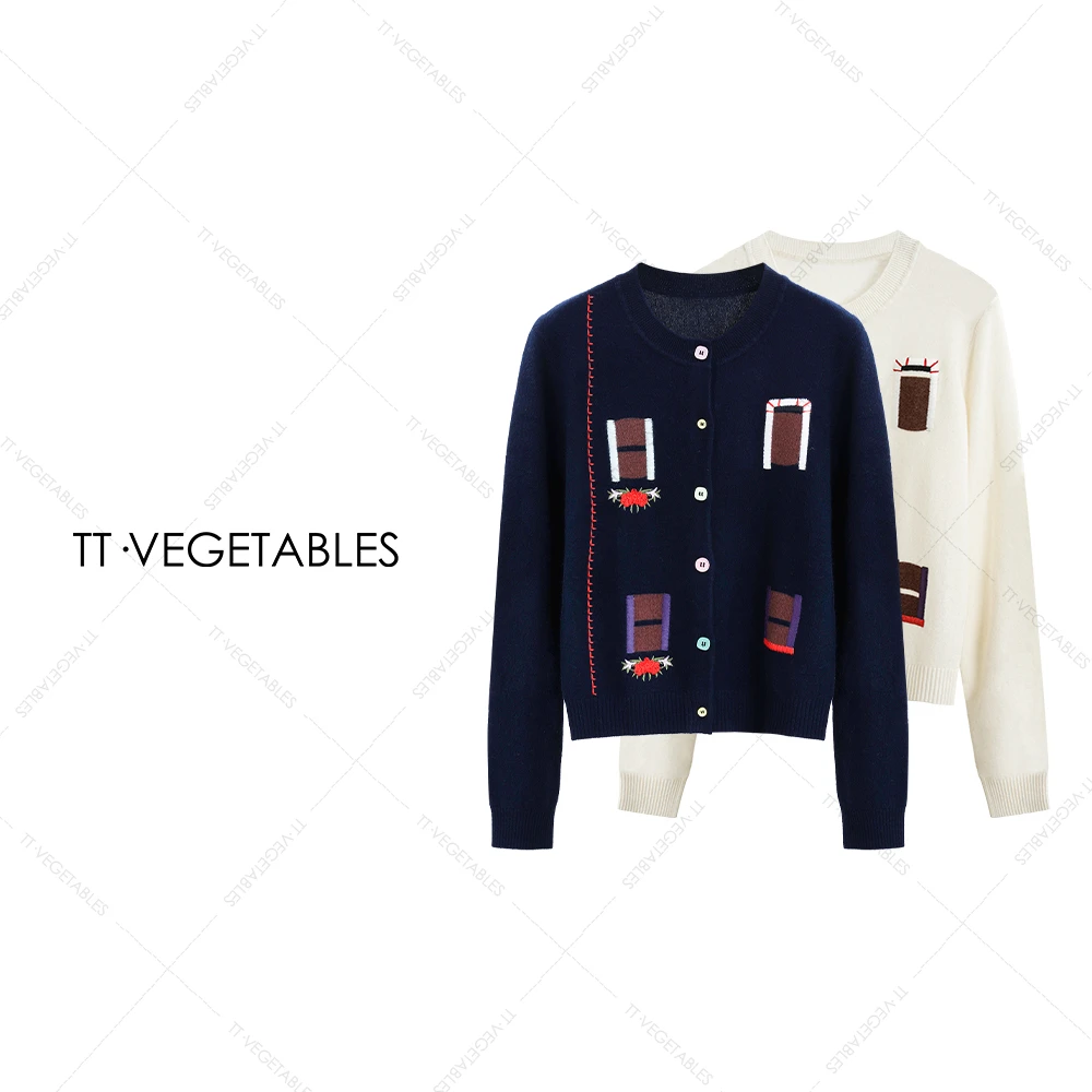 TT・VEGETABLES【序白】青檬 百分百绵羊毛气质圆领毛衣针织衫521744
