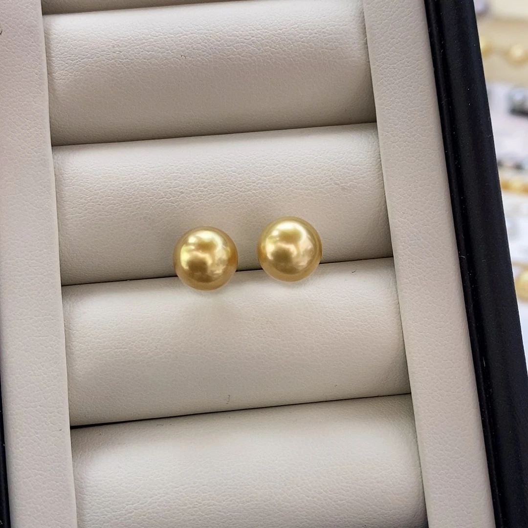 18K金镶嵌耳饰海水珍珠浓茶金9.1/9.2mm