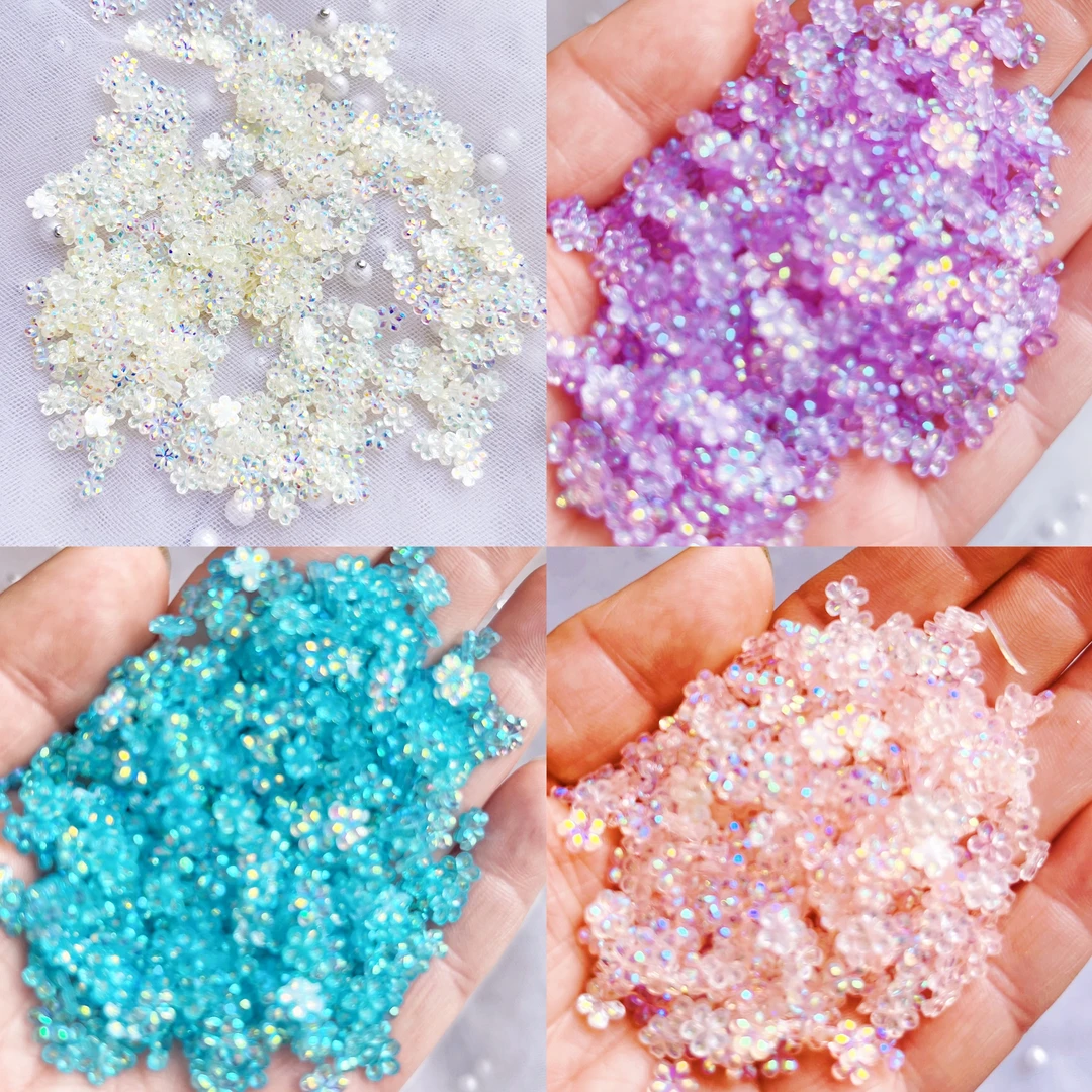 玖阁家6mm极光树脂小花diy发饰蝴蝶结美甲手机壳装饰配件花心材料