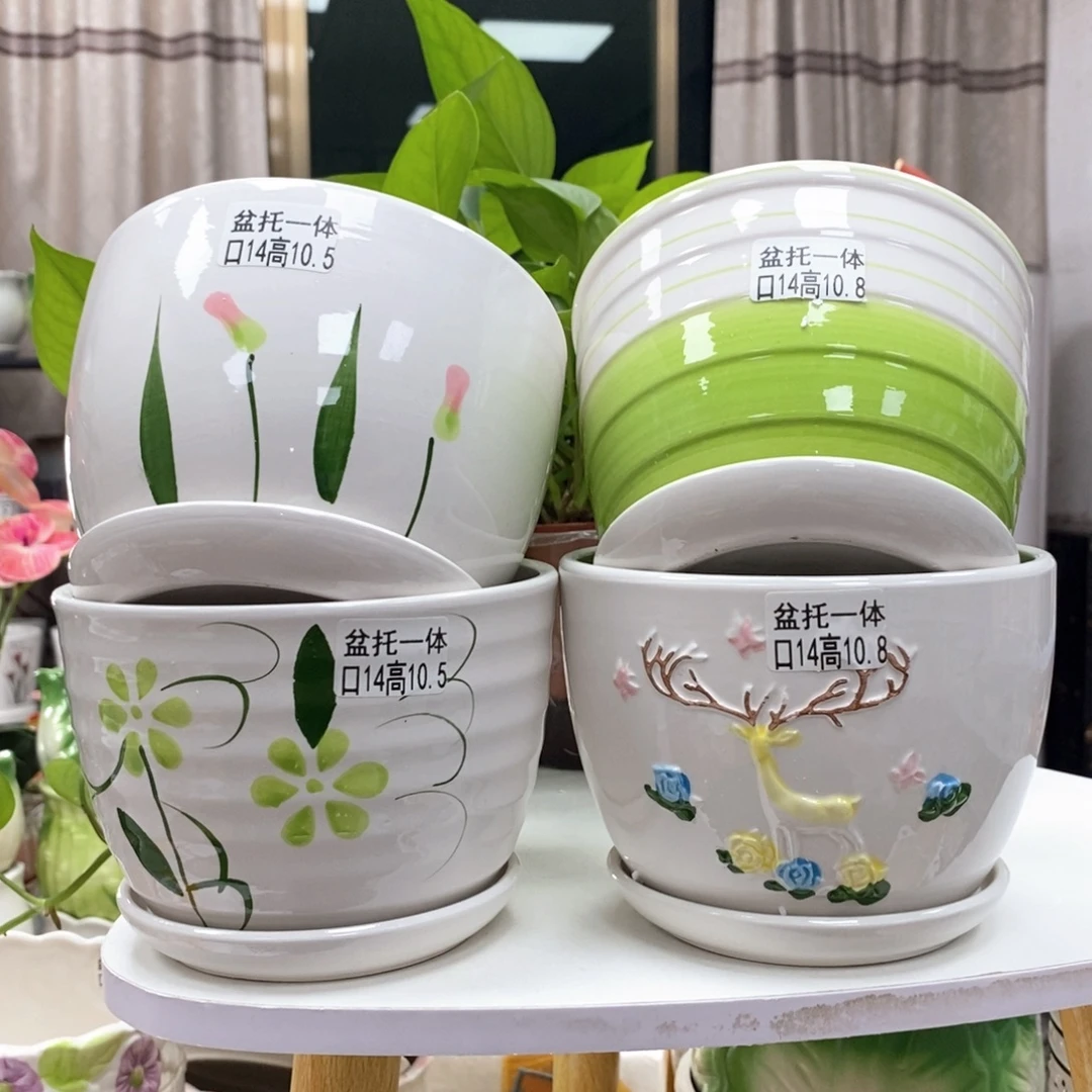 @夏西陶瓷花盆@@四个手绘