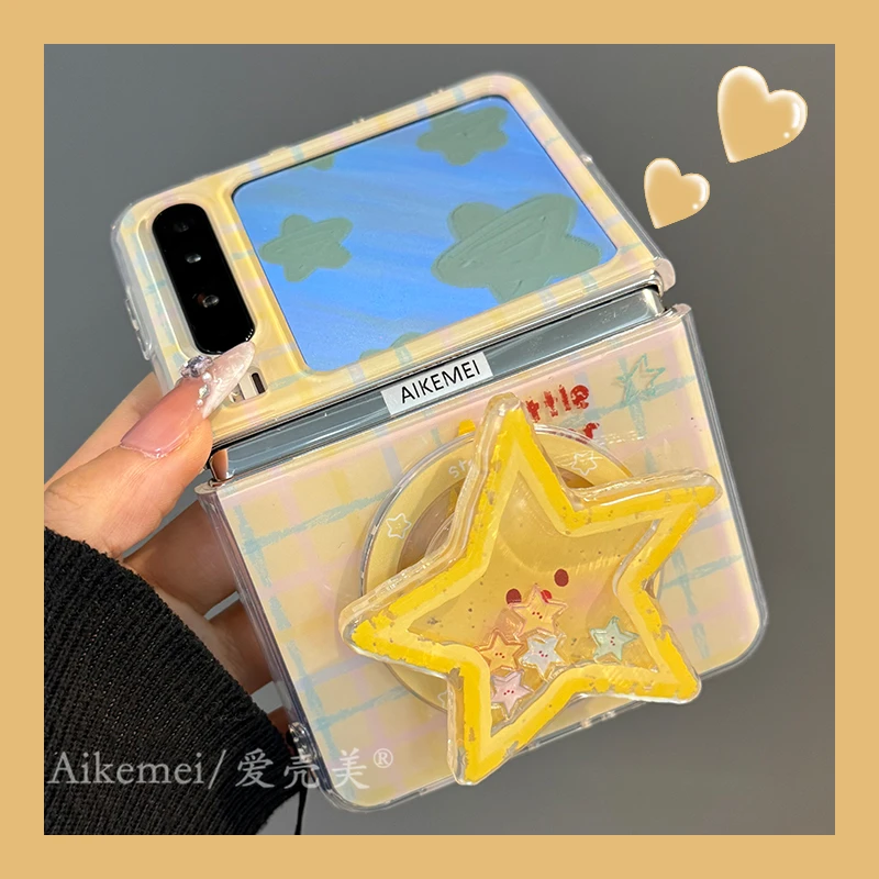 适用华为purax折叠屏手机壳彩色格纹pocket2涂鸦星星磁吸支架链条