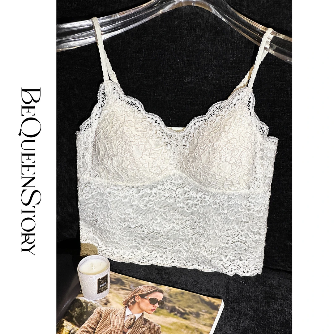 余潇潇【心动蕾丝】时尚百搭弹力蕾丝可调节肩带自带胸垫吊带背心女
