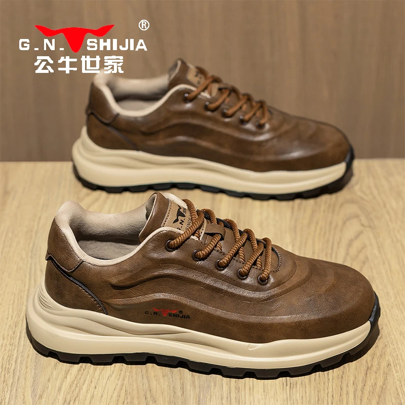 公牛世家2025冬季新款男鞋外穿防滑男士休闲鞋时尚休闲厚底运动鞋