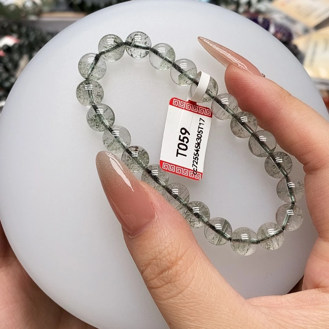 未镶嵌手链水晶T059 绿幽灵 9m+