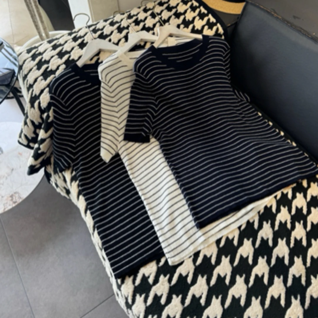 M12282百搭针织条纹半袖