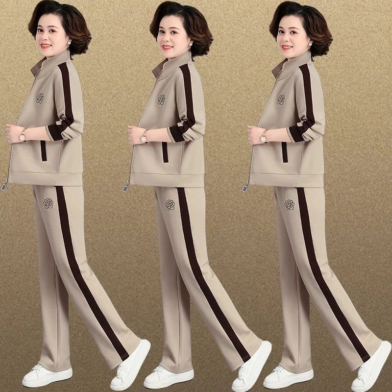 减龄中年妈妈春秋装运动服套装2025新款外套女大码跑步服三件套潮
