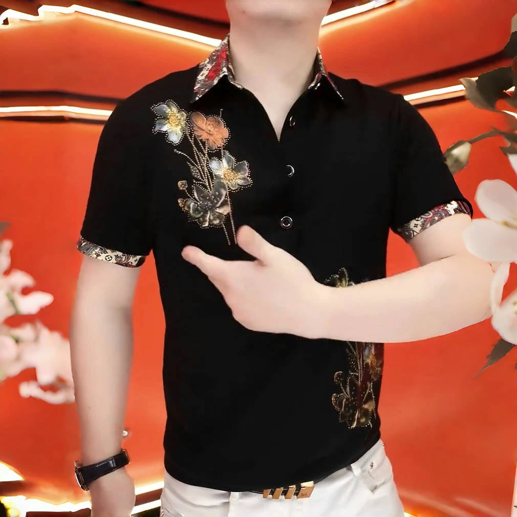 《花束荡漾》2025夏POLO衫半袖男士时尚潮流修身翻领帅气休闲夏季