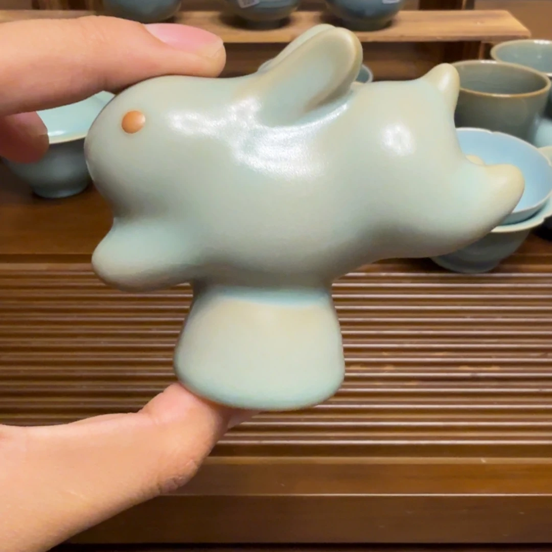 摆件微瑕青绿兔子茶宠