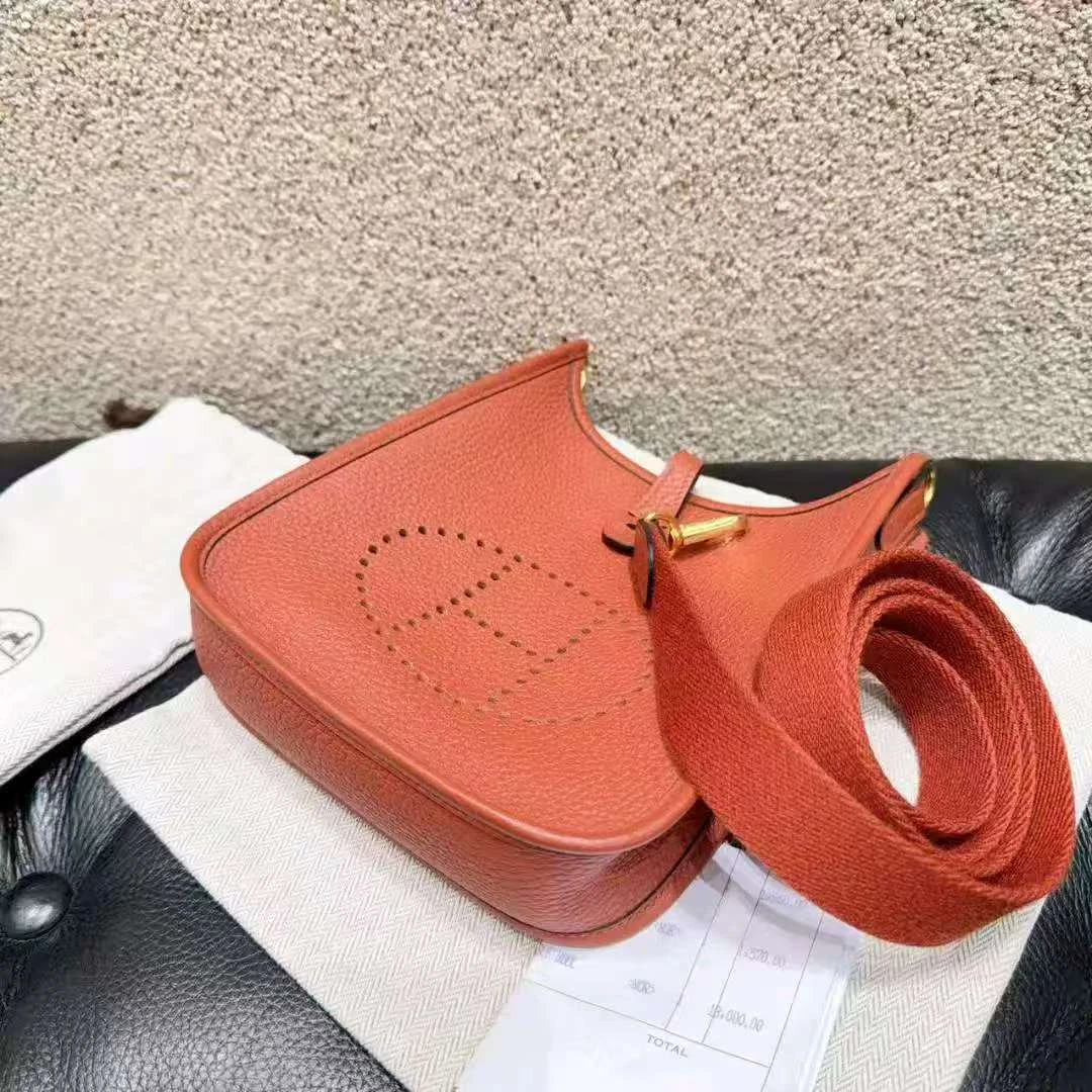 未使用 Hermes/爱马仕 minievelyne 6C南瓜色金扣 Tc皮 B刻