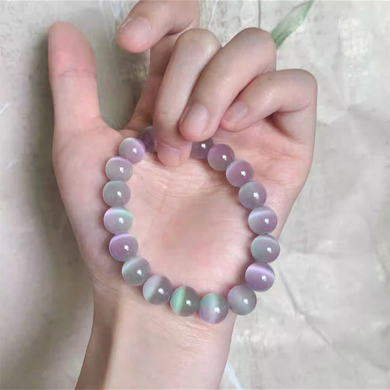 紫锂辉紫绿双拼色猫眼手串 多样性发其一