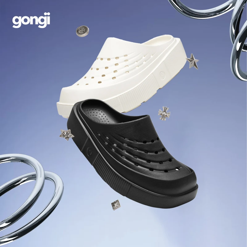 GONGJI洞洞鞋夏季欧若风外穿厚底eva凉拖鞋半托海边沙滩鞋女JGPY