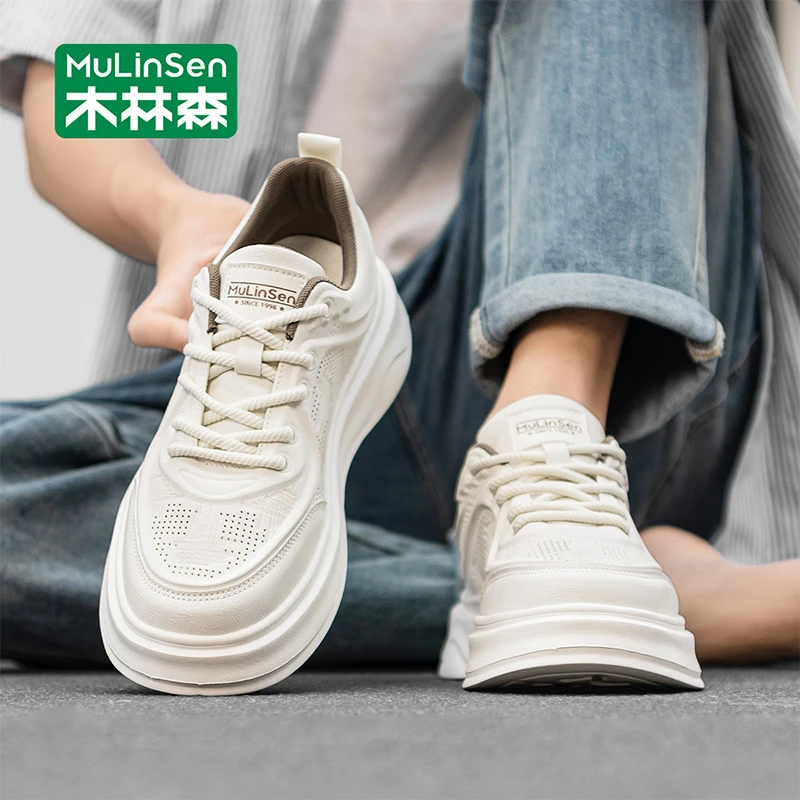 木林森男士小白鞋2025新款夏季透气板鞋男款百搭休闲增高厚底男鞋