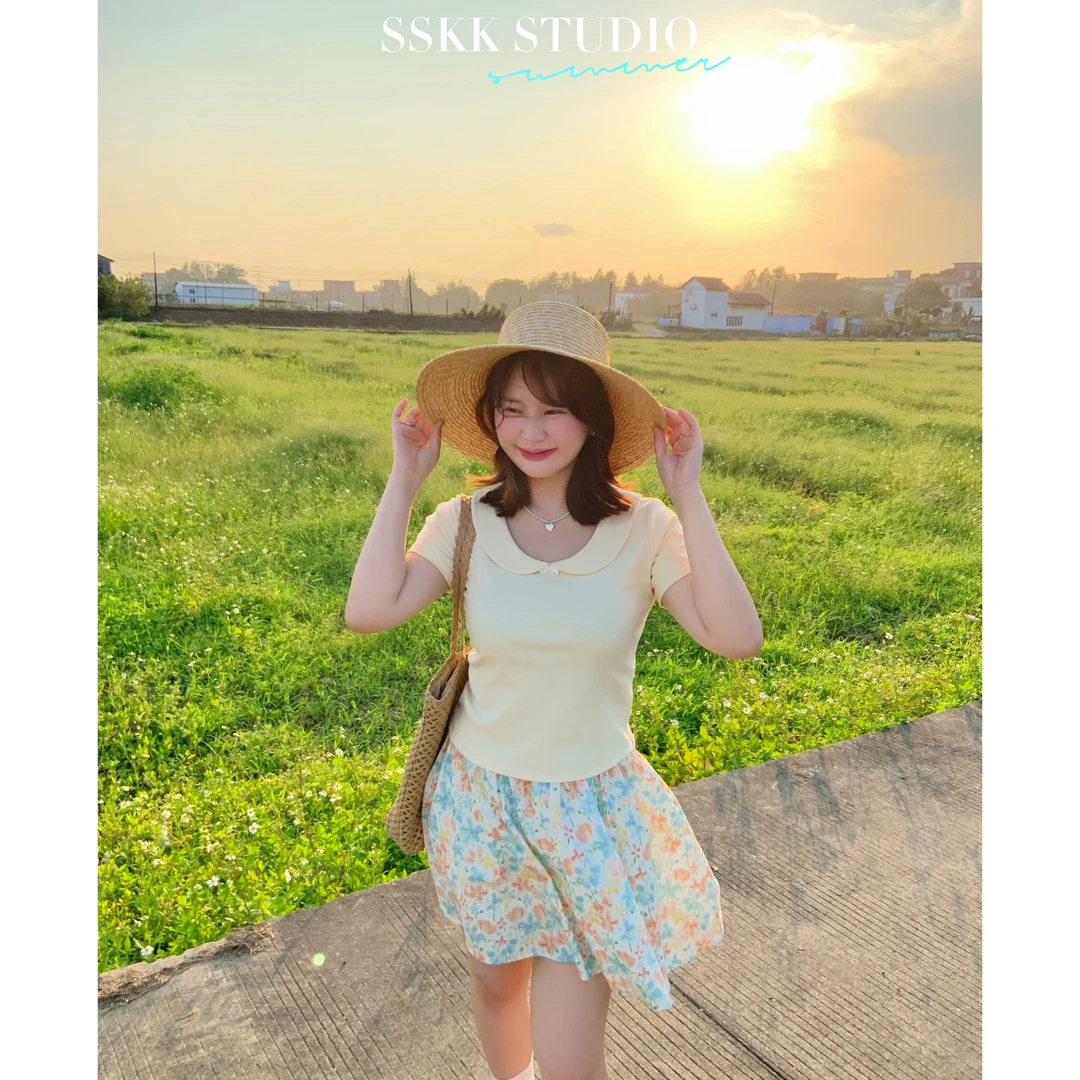KMZY/KMZY山_山【甜美少女】微胖韩版夏日多巴胺黄色娃娃领甜妹上衣