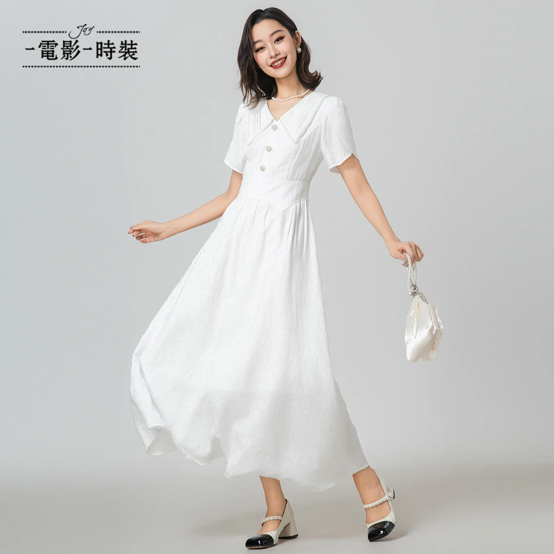 【小朱专享】一电影一时装夏季法式V领高腰连衣裙 FENL124541