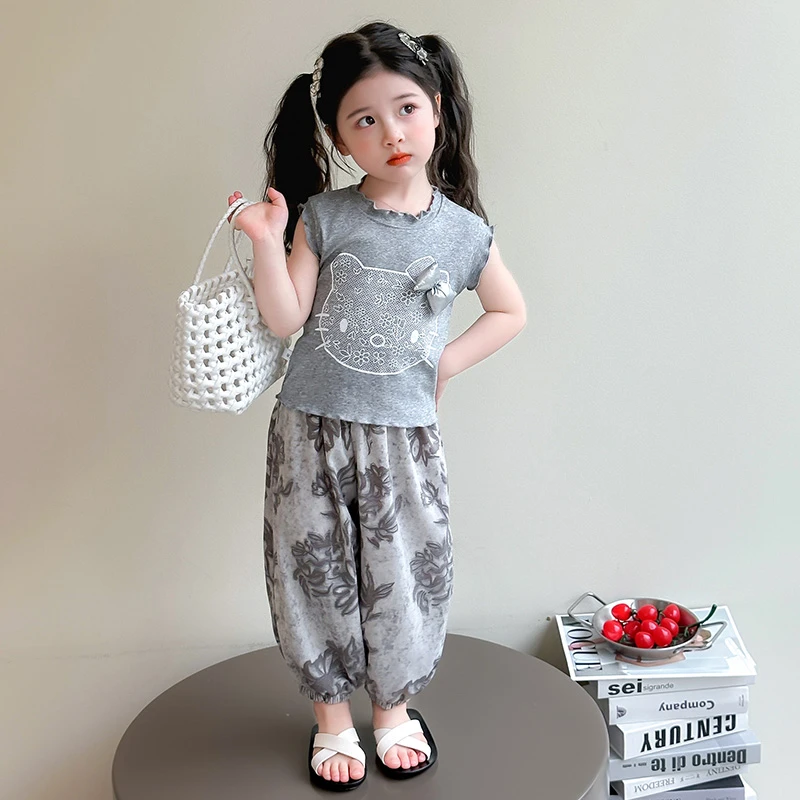 儿童夏装洋气女宝宝无袖套装时髦女童T恤防蚊裤时髦两件套小女孩