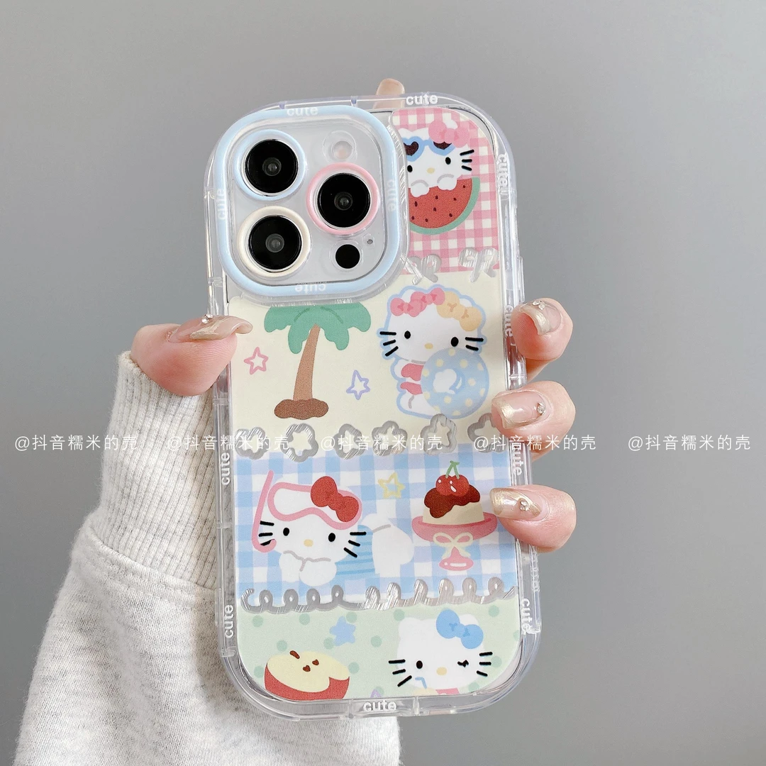 （苹果）泡芙羽纱适用苹果16promax/15/14/13/12/11海边凯蒂手机壳