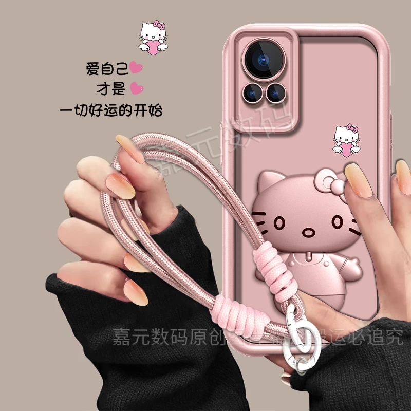 适用【华为nova12ultra】爱自己高颜值猫咪补妆镜支架手机壳防摔女