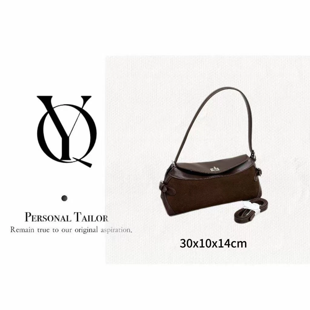 YUQIAO/【Coffee】Togo牛皮腋下法棍包斜挎包中古咖啡色9157