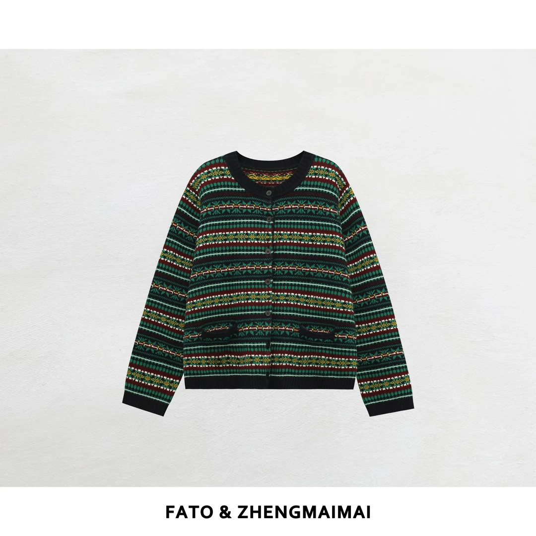 郑买买 青野诗 秋冬款韩系复古提花显瘦百搭针织衫 CC51101M4