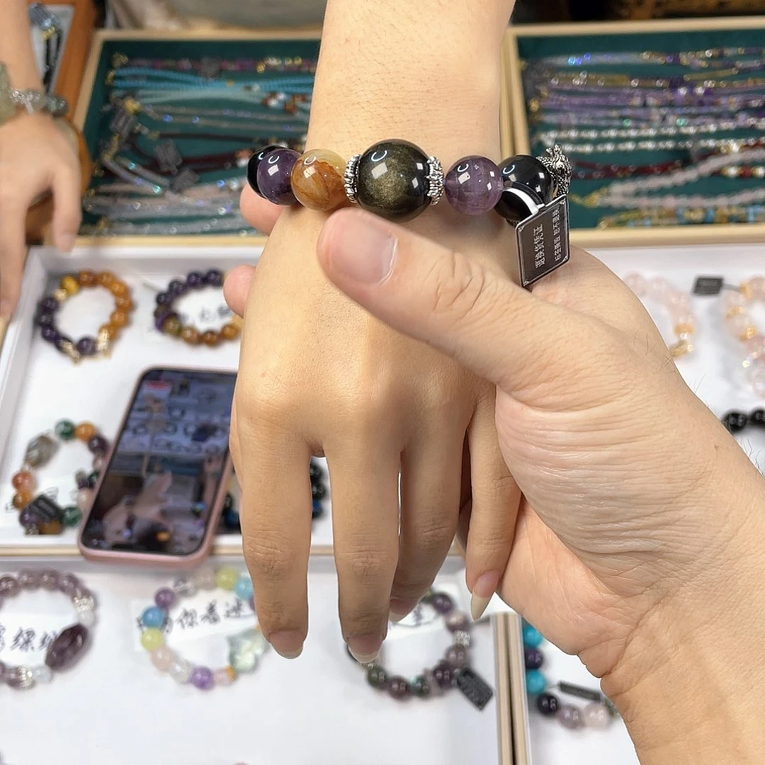 水晶手链银S925镀金镶嵌