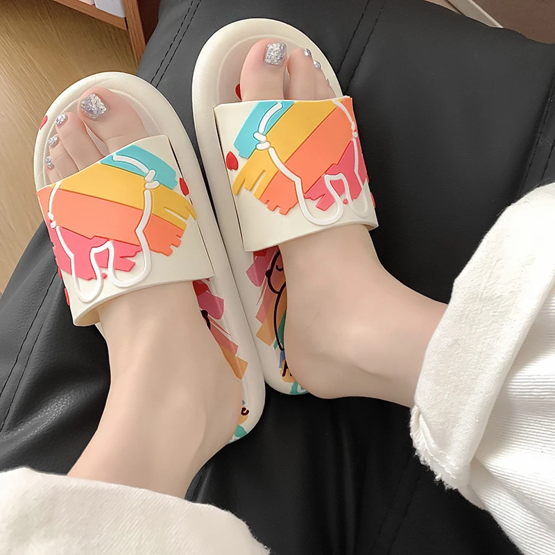 低跟舒适防滑夏季露趾平底一字拖厚底网红情侣外穿时尚软底凉拖鞋