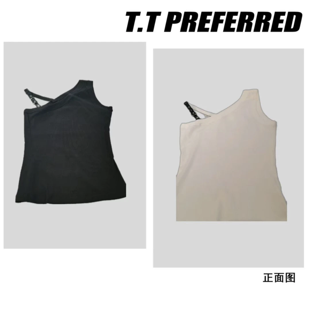 【T.T】2025春季新品个性修身皮扣设计打底吊带背心D-050