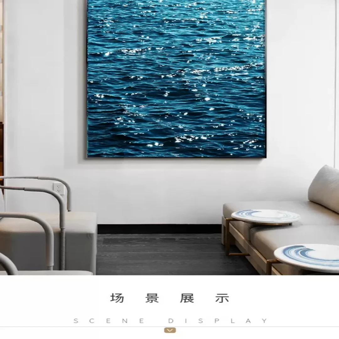波光粼粼蓝色大海摄影装饰挂画60×90厘米晶瓷玻璃面板