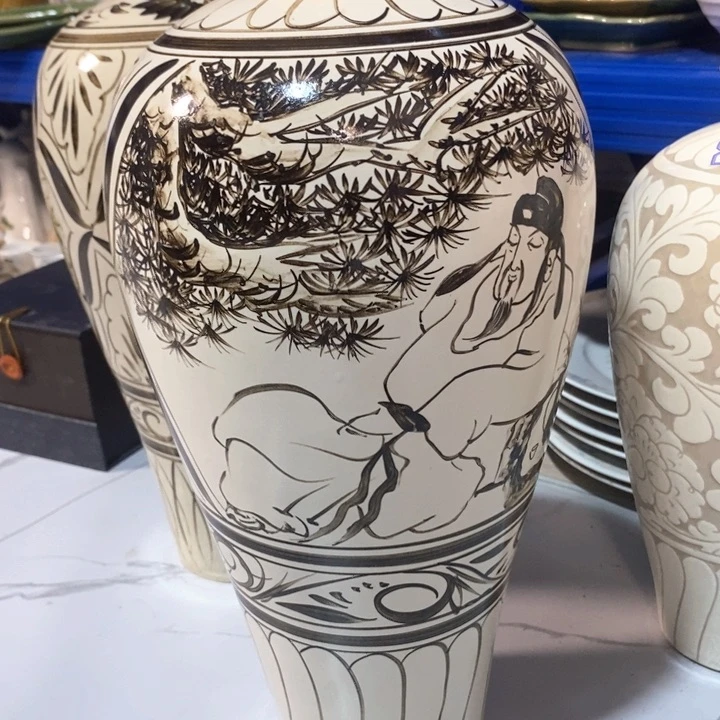 瓷片陶瓷品太白醉酒手绘梅瓶高度40