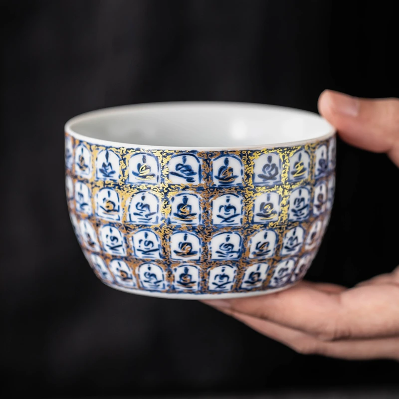 中式苏打釉千佛品茗杯办公室家用茶杯喝茶专用杯简约陶瓷茶具器物