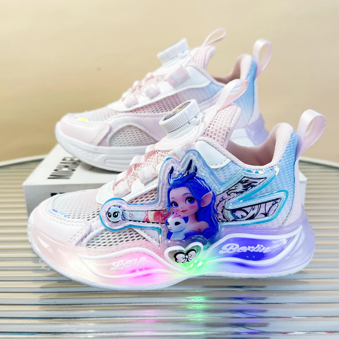 哪吒敖闰童鞋3-6岁女童鞋子网面户外8发光透气网鞋夏季儿童运动鞋