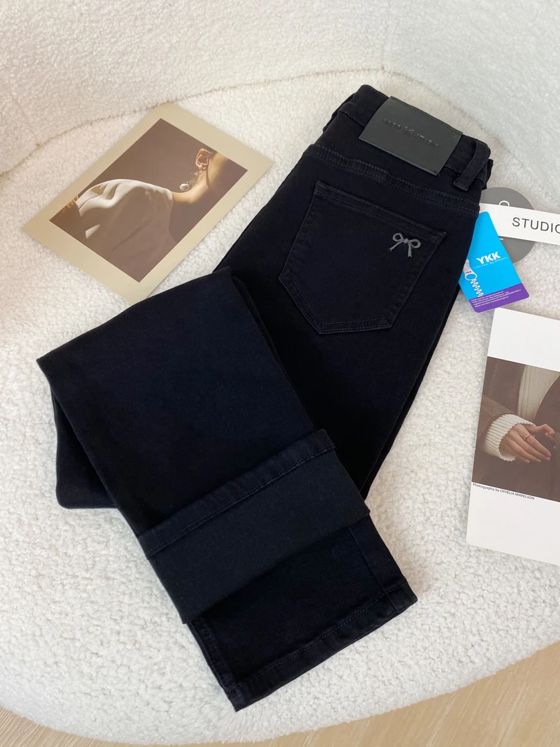 秋冬季黑色九分牛仔裤女高腰时尚提臀窄版直筒小个子显瘦烟管裤子