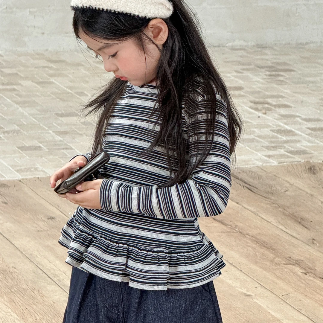 童T恤2025秋季新款韩版女童条纹圆领上衣儿童休闲宽松休闲T恤