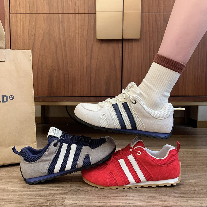 【德训鞋假日】网面透气系带2025夏季新款拼色时尚休闲韩版百搭女鞋