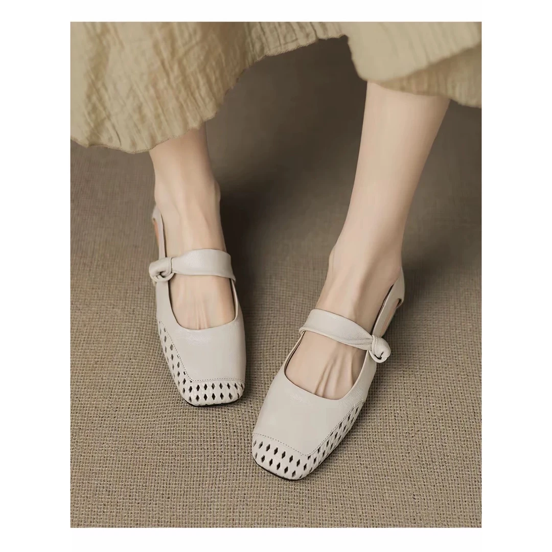 法式编织浅口单鞋女2025年新款方头中粗跟一脚蹬35-58G