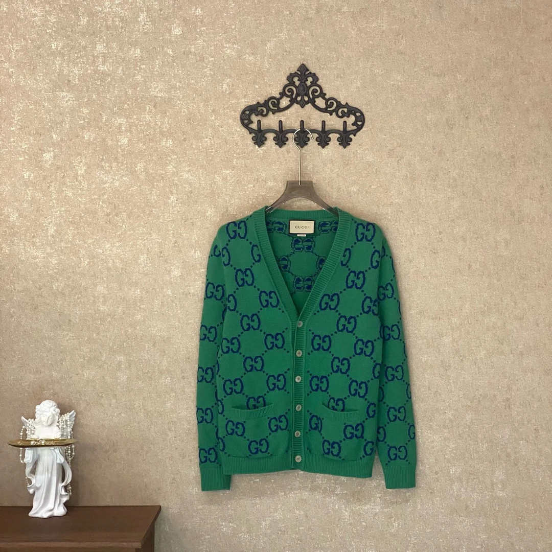 99新 GUCCI/古驰 新款绿色大老花满印羊毛开衫/xs码/99新/31576