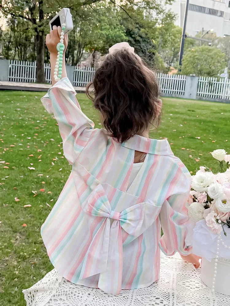 女童夏装防晒衣条纹衬衫2025新款儿童长袖衬衣外穿户外服夏季外套