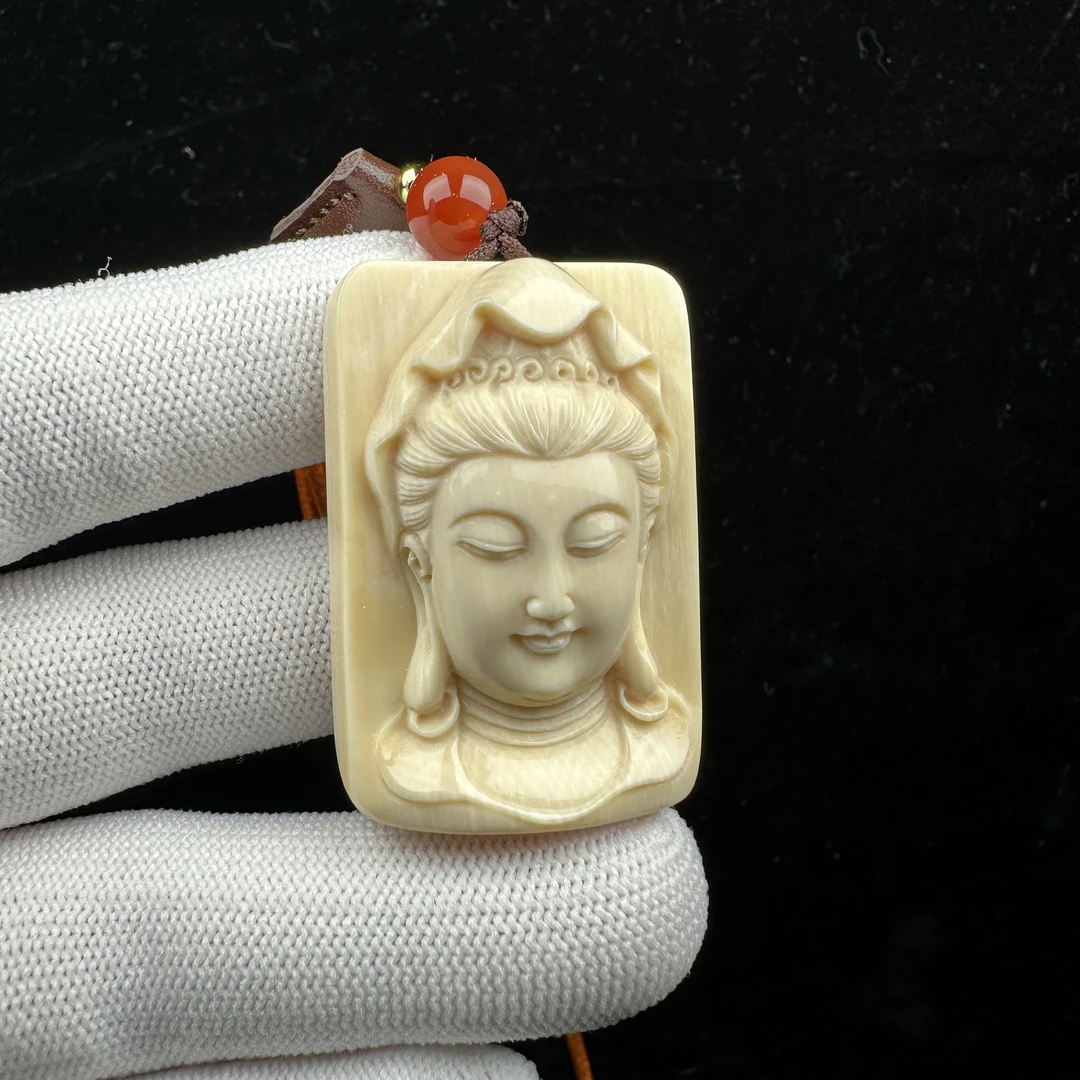 H5999天然猛犸 观音雕刻牌28*41*13.6mm一物一图假一罚十