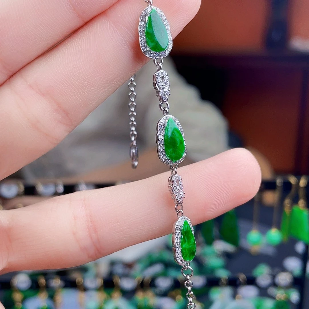 翡翠银S925镶嵌耳饰饰品