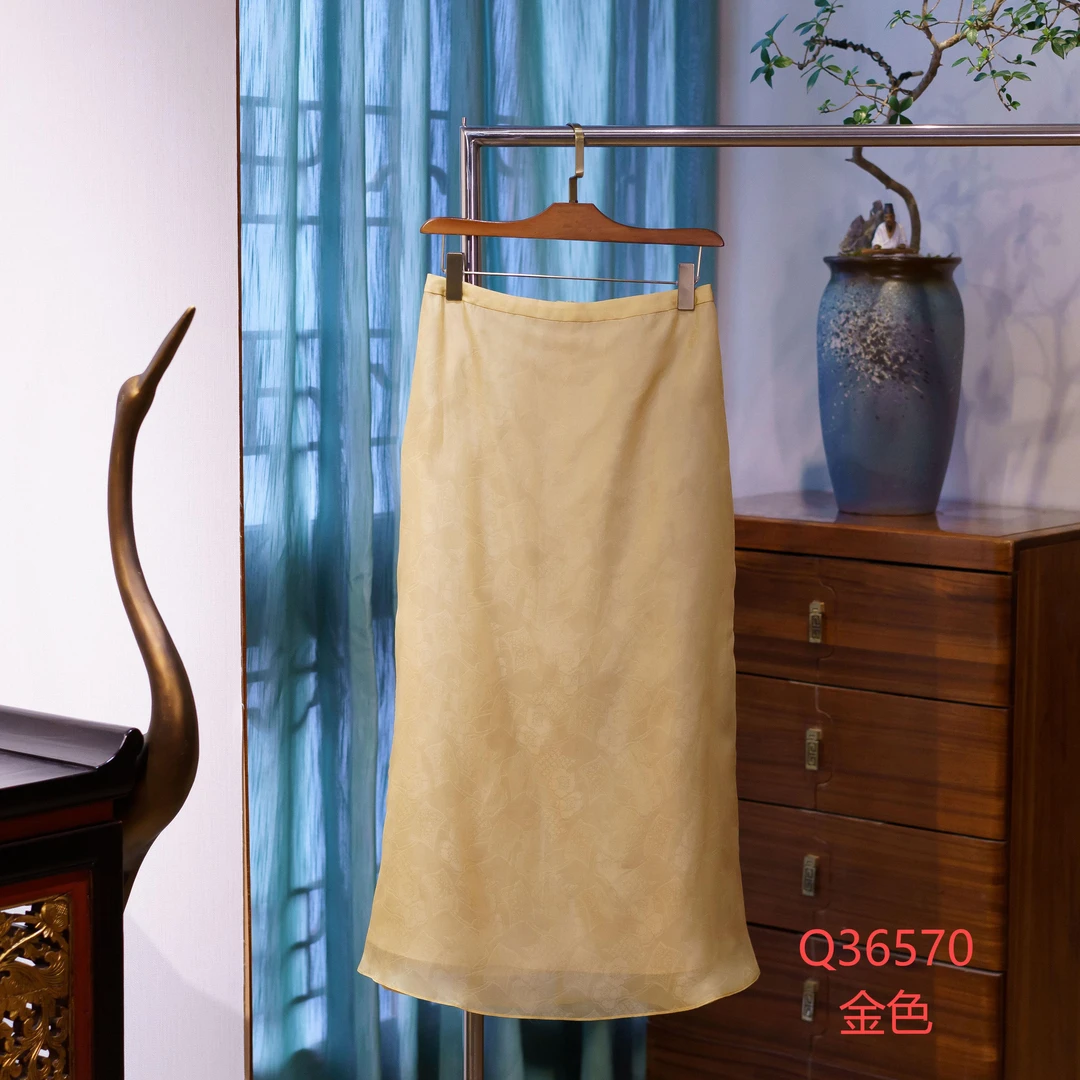 【锦系】真丝欧根纱新中式桑蚕丝后松紧腰半裙Q-36570-S3149961