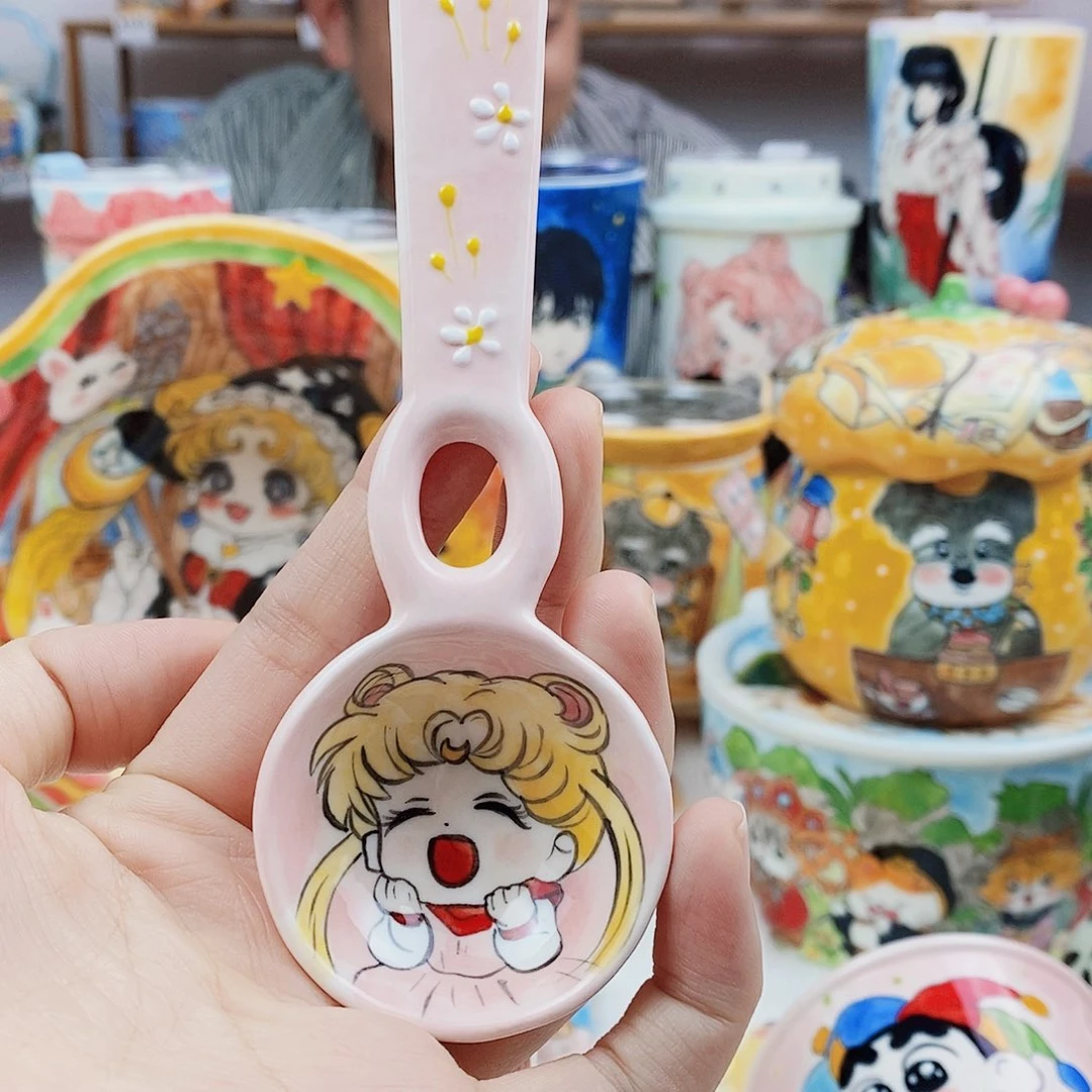 瓷片董董文创手绘陶瓷