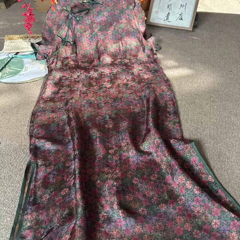 夏季新款新中式国风古法旗袍斜襟开叉连衣裙