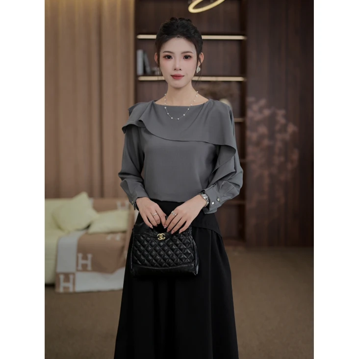 TITI定制【英式典雅】轻奢气质荷叶边宽松显瘦长袖衬衫TZ1718300