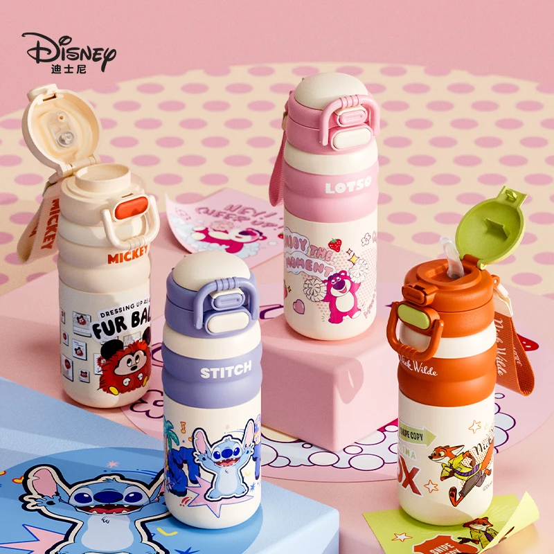 迪士尼女童一盖双饮可爱防滑提手卡通风保温壶保温杯大容量小学生