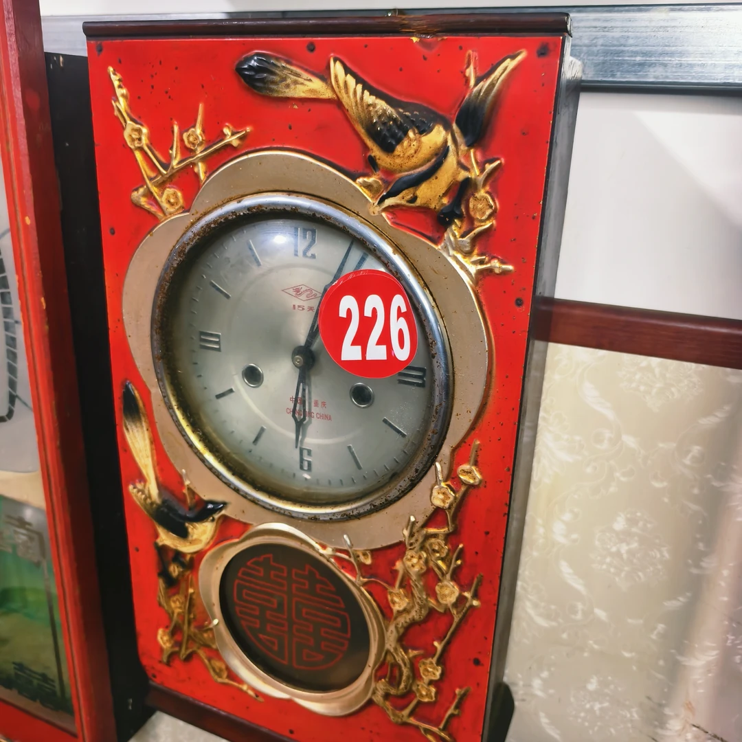 民俗老物件怀旧风格客厅农家院装饰走时打响实木机械挂钟